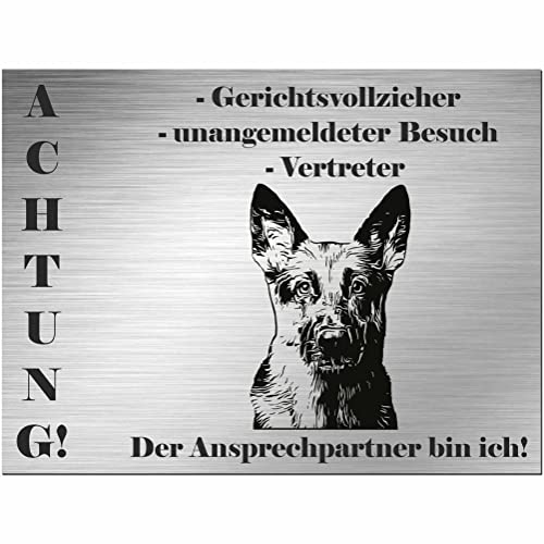Indigos UG - Schild Schäferhund - bedruckt - Gerichtsvollzieher und Vertreter - Aluverbundplatte Edelstahl Look - 40x30 cm - Spruch - Deko Geschenkidee für Ihren Hund - Zaun - Türschild Indigos UG - Schild Schäferhund - bedruckt - Gerichtsvollzieher und Vertreter - Aluverbundplatte Edelstahl Look - 40x30 cm - Spruch - Deko Geschenkidee für Ihren Hund - Zaun - Türschild von INDIGOS