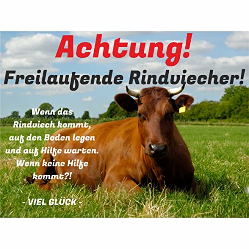 INDIGOS UG - Schilder selbst gestalten - Kuh - freilaufende Rindviecher - Schild personalisiert - Foto & Wunschtext - Aluverbundplatte - ab 20x15 cm - Spruch - Geschenkidee für Ihr Tier - Zaun von INDIGOS