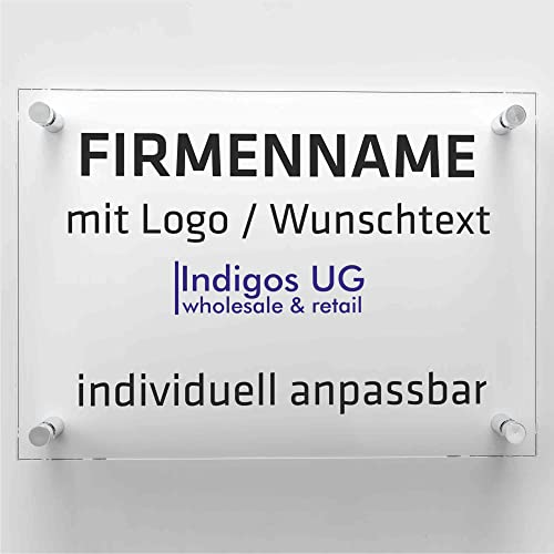 INDIGOS UG - Schilder selbst gestalten - 5mm Acrylglas Schild - 80x60 cm - Platte bedruckt mit Wunschtext - Firmenname - personalisierte Geschenke - für Firma Büro Tür Eingang Hotel INDIGOS UG - Schilder selbst gestalten - 5mm Acrylglas Schild - 80x60 cm - Platte bedruckt mit Wunschtext - Firmenname - personalisierte Geschenke - für Firma Büro Tür Eingang Hotel von INDIGOS