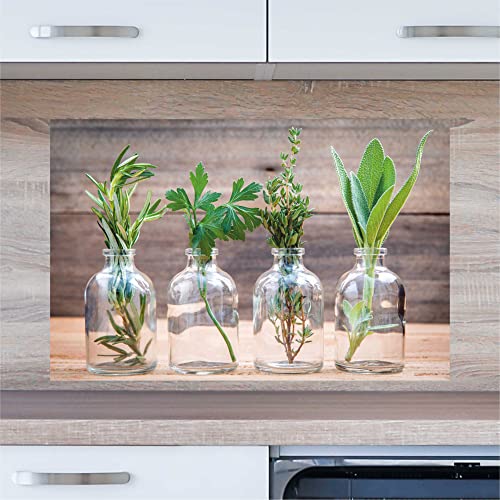 INDIGOS UG Spritzschutz - Kräuter im Glas - 90x65 cm - Aluverbund Platte Bedruckt - mit Bild - Motiv - Küche - Küchenrückwand - Schild - Spritzschutz - Herd - Ofen von INDIGOS