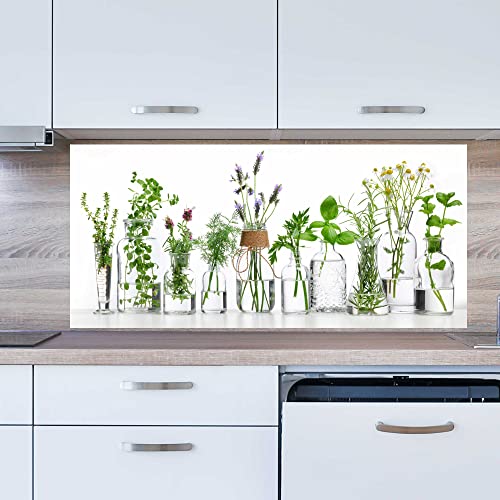 INDIGOS UG Spritzschutz - Kräuter in Gläsern - Glas - 170x60 cm - Aluverbund Platte Bedruckt - mit Bild - Motiv - Küche - Küchenrückwand - Schild - Spritzschutz - Herd - Ofen von INDIGOS