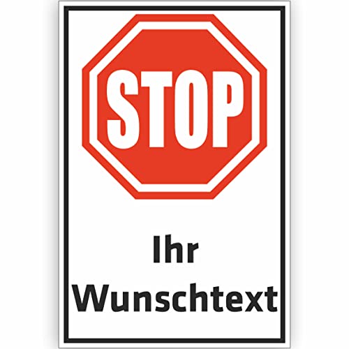 INDIGOS UG - WUNSCHTEXT Schild - 20x15cm - AluDibond STOP - HALT - personalisiert Text - Straßenschild - Namensschild - Hausnummer - Garage, Hotel, Parkplatz, Schule, Carport, Firma individuell von INDIGOS