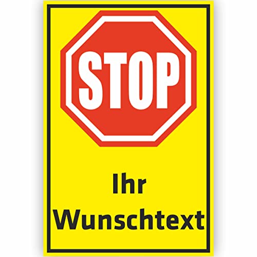INDIGOS UG - WUNSCHTEXT Schild - 20x15cm gelb - AluDibond STOP - HALT - personalisiert Text - Straßenschild - Namensschild - Hausnummer - Garage, Hotel, Parkplatz, Schule, Carport, Firma individuell INDIGOS UG - WUNSCHTEXT Schild - 20x15cm gelb - AluDibond STOP - HALT - personalisiert Text - Straßenschild - Namensschild - Hausnummer - Garage, Hotel, Parkplatz, Schule, Carport, Firma individuell von INDIGOS