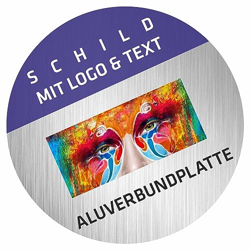 INDIGOS UG - WUNSCHTEXT Schild - rund 200mm - Aluverbundplatte Edelstahllook - personalisiert Text & Logo - Namensschild - Garage, Hotel, Parkplatz, Schule, Carport Firma individuell von INDIGOS