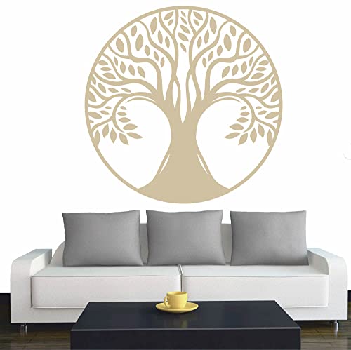 INDIGOS UG - Wandtattoo Wohnzimmer - Wandaufkleber Baum des Lebens - 1 - Lebensbaum Weltenbaum - 80x80 cm - Beige - Aufkleber Kinderzimmer Schlafzimmer Küche Badezimmer Büro Dekoration von INDIGOS