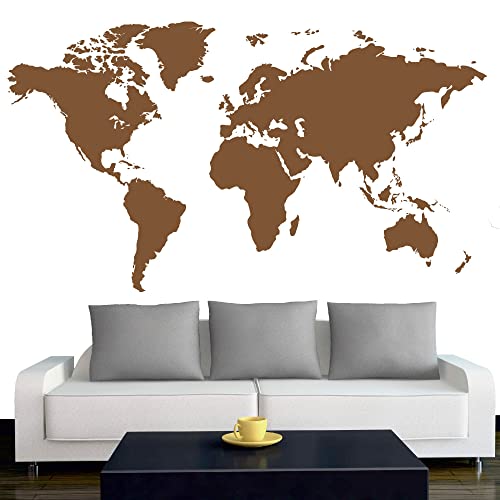 INDIGOS UG - Wandtattoo Wohnzimmer - Wandaufkleber Weltkarte - Atlas - 170x96 cm - Kupfer - Aufkleber Kinderzimmer Schlafzimmer Küche Badezimmer Büro Dekoration von INDIGOS