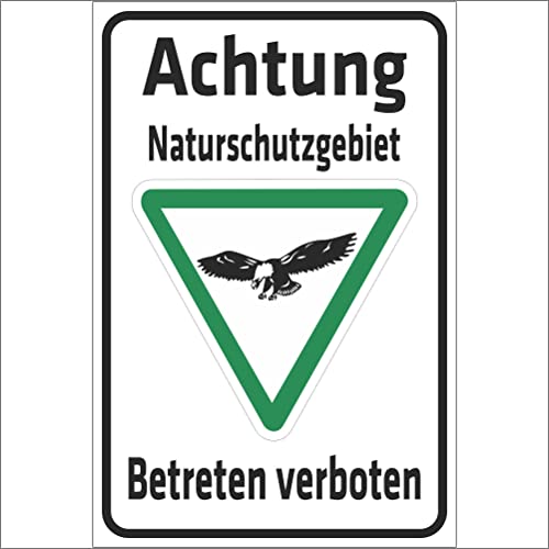 Indigos UG Aufkleber Achtung Naturschutzgebiet - Betreten verboten - Adler - 200x150 mm - Hotel, Firma, Schutz, Kita, Arzt, Praxis, Wohnung - Sicherheit - Warnung von INDIGOS