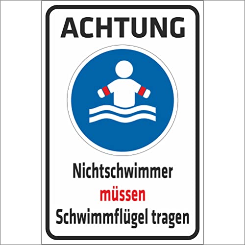 Indigos UG Aufkleber Achtung Nichtschwimmer (Kleinkinder) müssen Schwimmflügel tragen 300x200 mm Hotel, Firma, Schutz, Kita, Arzt, Praxis, Wohnung Sicherheit Warnung von INDIGOS