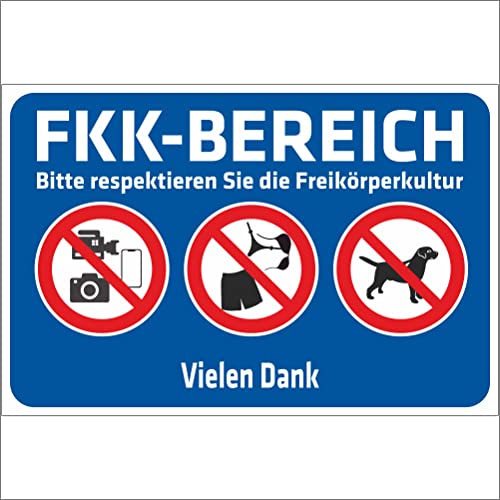 Indigos UG Aufkleber FKK Bereich Bitte respektieren Sie die Freikörperkultur 300x200 mm Hotel, Firma, Schutz, KITA, Arzt, Praxis, Wohnung Sicherheit Warnung von INDIGOS