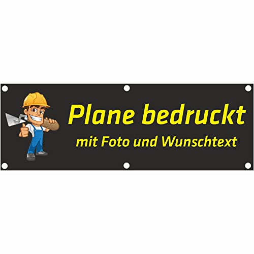 Indigos UG - Banner selbst gestalten - Plane Wasserdicht Gerüstplane - 300x100 cm - mit Wunschtext & Foto - für Baustelle, Garten, Zaun, Konzert, Gerüst - Saum - Ösen - bedruckt von INDIGOS