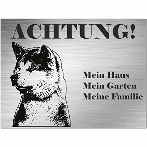 Indigos UG - Schild Akita Inu - bedruckt - Achtung Mein Haus, mein Garten meine Familie - Aluverbundplatte Edelstahl Look - 20x15 cm - Spruch - Deko Geschenkidee - Hund - Zaun - Türschild Indigos UG - Schild Akita Inu - bedruckt - Achtung Mein Haus, mein Garten meine Familie - Aluverbundplatte Edelstahl Look - 20x15 cm - Spruch - Deko Geschenkidee - Hund - Zaun - Türschild von INDIGOS
