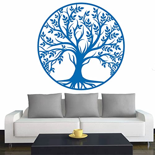 Wandtattoo - Baum des Lebens - 0 - Lebensbaum Weltenbaum - 60x60 cm - Azurblau - Dekoration - Wandaufkleber - für Wohnzimmer Kinderzimmer Büro Schule Firma von INDIGOS