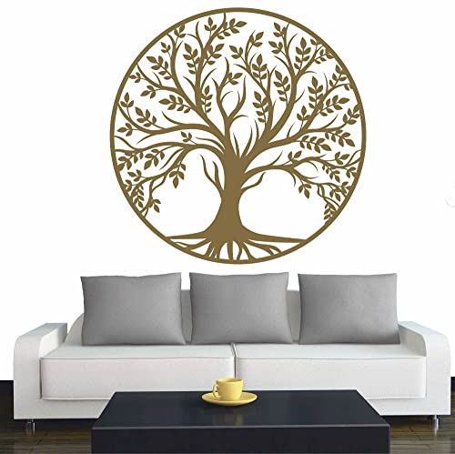 Wandtattoo - Baum des Lebens - 0 - Lebensbaum Weltenbaum - 60x60 cm - Gold - Dekoration - Wandaufkleber - für Wohnzimmer Kinderzimmer Büro Schule Firma von INDIGOS