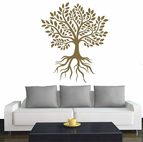 Wandtattoo - Baum des Lebens - 5 - Lebensbaum Weltenbaum - 96x96 cm - Gold - Dekoration - Wandaufkleber - für Wohnzimmer Kinderzimmer Büro Schule Firma von INDIGOS