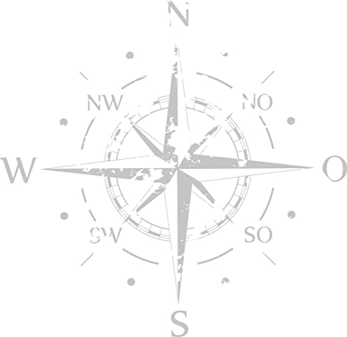 Wandtattoo - Kompass - Himmelsrichtungen - Windrose - Marine - 96x96 cm - Hellgrau - Dekoration - Wandaufkleber - für Wohnzimmer Kinderzimmer Büro Schule Firma von INDIGOS