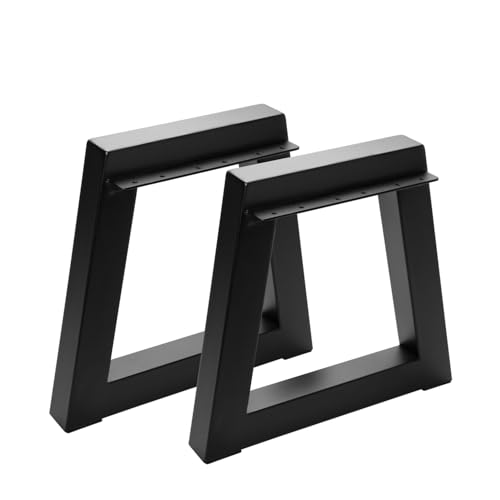 Industrielle Bankgestelle aus Stahl – Trapez-Design – 2er-Set – Höhe 43 cm – Profil 60x60 / 80x80 mm – Mattschwarz pulverbeschichtet – DIY Möbelbeine – Made in Europe – Tragkraft bis 350 kg (60x60) von INDUSTRIAL IRON OAK