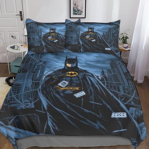 INDYAH BatmanBettwäsche-Set 3D Print Dreiteiliger Anime Bettbezug Set Microfaser Kissenbezug 3 Teilig Mit Reißveschluss, Weiche Bequemer Double（200x200cm） von INDYAH