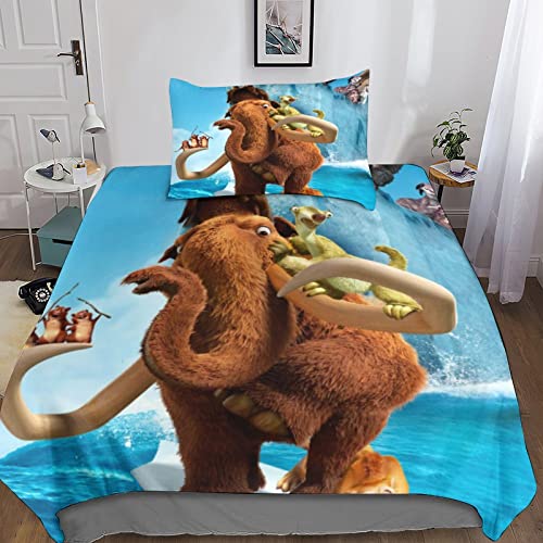 INDYAH Eiszeit 3D Bettwäsche Bettwäsche Set Microfaser Kinder Erwachsene, Animation Bettbezug Und Kissenbezug Weich Haltbar Atmungsaktive Single（135x200cm） von INDYAH
