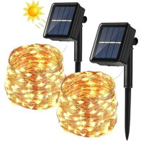 [2er-Pack] Solar-Lichterkette, 12 m, 100 LEDs, Solar-Lichterkette für den Außenbereich, 8 Modi, wasserdichte Kupferdraht-Dekoration für Garten, von INEASICER