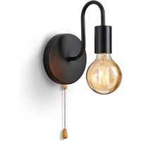 Wandleuchte für den Innenbereich mit Zugschalter, Vintage Industrielle Wandlampe Schwarzes Eisen E27 Innenbeleuchtung für Schlafzimmer Flur von INEASICER