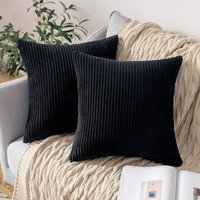 Dekorativer Kissenbezug aus Samt, weich, für Sofa, Wohnzimmer, Couch, 2er-Set, 45 x 45 cm, Schwarz von INEASICER