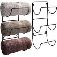 Handtuchhalter zur Wandmontage im Badezimmer – 3-stufiger Handtuchhalter zur Wandmontage für gerollte Badetücher, Handtücher, Bettwäsche – Schwarzer von INEASICER