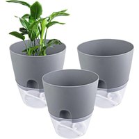 Ineasicer 3 Stück graue Blumentöpfe 15,3 cm Breite, automatische Pflanzgefäße mit Selbstbewässerungssystem, selbstbewässernde Töpfe transparent mit von INEASICER