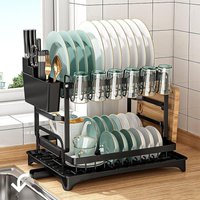 Ineasicer Abtropfgestell für die Küche, Edelstahl, Schwarz, 2 Ebenen, mit Abtropfschale, Geschirrtrockner, mit automatischem Abfluss Ineasicer Abtropfgestell für die Küche, Edelstahl, Schwarz, 2 Ebenen, mit Abtropfschale, Geschirrtrockner, mit automatischem Abfluss von INEASICER