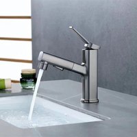 Ineasicer Grauer Badezimmerhahn mit ausziehbarer Brause, Waschtisch-Mischbatterie, 3 Wasserflussmodi, elegantes Design, Messingbrunnen, Handwaschhahn von INEASICER