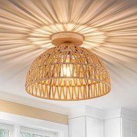 Ineasicer - Moderne Deckenleuchte mit halbbündiger Montage, Boho-Deckenleuchte mit halbbündiger Montage, Holzsockel E27, Lampenschirm aus Rattankorb, von INEASICER