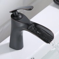 Ineasicer Schwarzer Badezimmer-Wasserhahn, Einhebel-Wasserhahn, Wasserfall-Wasserhahn, Messing, eleganter Waschbecken-Wasserhahn, von INEASICER
