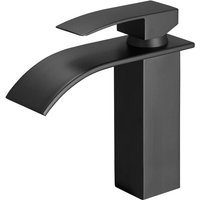 Ineasicer Schwarzer Wasserfall-Badezimmerhahn, Wasserfall-Waschbecken-Mischbatterie, Messing-Wasserfall-Waschbeckenhahn mit Kalt- und Warmwasser von INEASICER