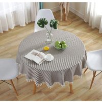 Japanische runde Tischdecke, Leinenstoff, einfache Tischdecke, gestreifte Tischdecke mit Fransen, geometrische Tischdekoration mit Quasten für den von INEASICER