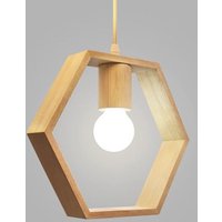 Nordische sechseckige geometrische Pendelleuchte aus Holz, Einzelkopf, Hängelampe für Esszimmer, Bar, Restaurant, Holzlampe mit weißer Glühbirne – 26 von INEASICER