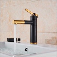 Schlichter und moderner schwarzer zylindrischer Waschbeckenhahn, Waschtisch-Mischbatterie - Schwarz-Gold, 20 cm von INEASICER