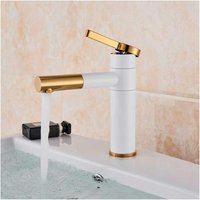 Schlichter und moderner schwarzer zylindrischer Waschbeckenhahn, Waschtisch-Mischbatterie - Weiß-Gold, 20 cm von INEASICER