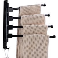 Schwenkbarer Handtuchhalter zur Wandmontage für das Badezimmer – platzsparender, drehbarer Handtuchhalter – 4 Arme – Schwarz von INEASICER