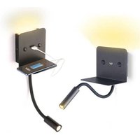 Slange 6W LED-Wandleuchte + Leseleuchte mit USB-Anschluss - Schwarz von INEASICER