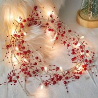 Weihnachts-LED-Lichterkette mit rot/weißen Perlen, Lichterkette, 20 LEDs, 2 m, Weihnachtsbeeren-Girlande, batteriebetriebene LED-Lichterkette für von INEASICER