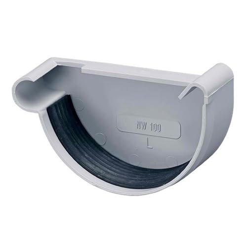 INEFA Dachrinnen Endstück halbrund, PVC NW150 / 150mm, links Grau Dachrinnenzubehör, einfache Steckmontage, Made in Germany von INEFA