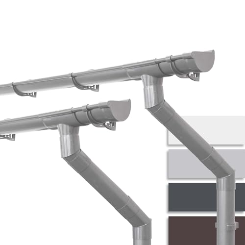 INEFA Dachrinnen Set Gartenhaus, NW100 / 100mm halbrund 2 x 5m Grau zwei Dachseiten, Regenrinnen PVC für Satteldach, Made in Germany von INEFA