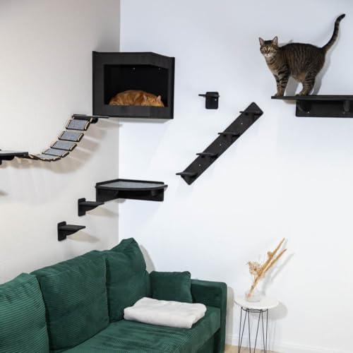 INEXTERIOR Catwalk – Katzenparcours Wand Sets – Kletterwand für Katzen – Gemütliche Liegeflächen – Brücke – Höhle – Filz - Katzentreppe (Set XL (9-teilig), Schwarz) von INEXTERIOR