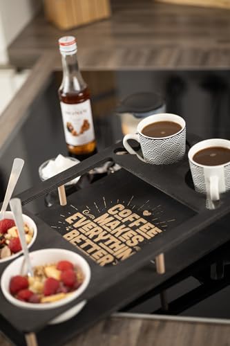 INEXTERIOR CoffeeBar - handgefertigt in Deutschland - Zwei Snackschalen, Organizer und Tassenhalter- Couchbutler couchorganizer Sofaorganizer Sofaablage Tablett Couchbutler Frühstückstablett (Schwarz) von INEXTERIOR