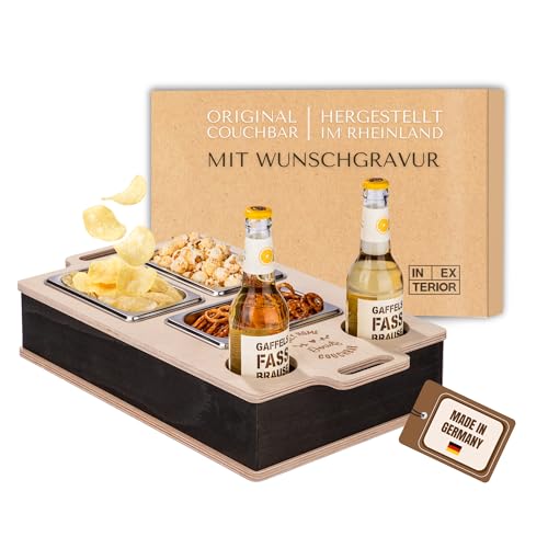 INEXTERIOR CouchBar Plus - PERSONALISIERBAR - handgefertigt in Deutschland - DREI Snackschalen und Flaschenhalter - Couchbutler couchorganizer Sofaorganizer Sofaablage Tablett Couchbutler (Design 1) von INEXTERIOR