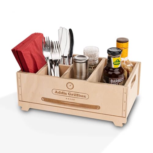 INEXTERIOR Grillbox aus Holz - Geschenk für Männer - Tischdeko - Serviettenhalter - Besteckbox - Serviettenringe - Saucenbox - Besteckhalter - Grill (Grillbox Personalisierbar, Personalisierbar) von INEXTERIOR