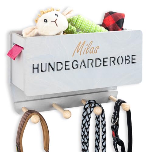 INEXTERIOR Hundegarderobe CLASSIC aus Holz - personalisierbar - in Deutschland handgefertigt - Garderobe für Hundeleinen mit Abl... von INEXTERIOR