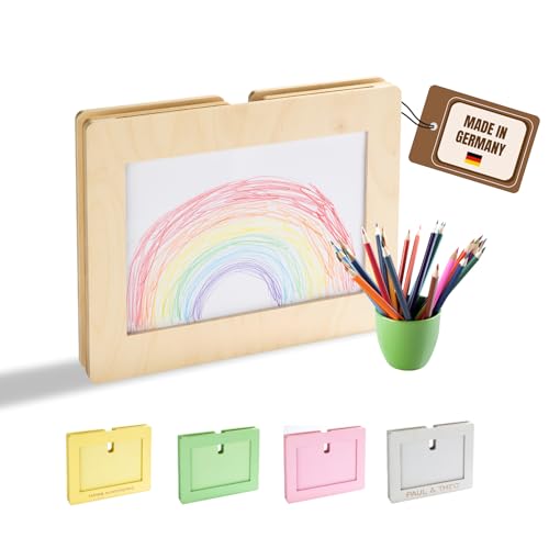 INEXTERIOR KiKu – PERSONALISIERBAR - Bilderrahmen mit Stauraum für 100 Kinderzeichnungen A4 – Rahmen aus Holz für Kinderbilder (Natur, ohne Personalisierung) von INEXTERIOR