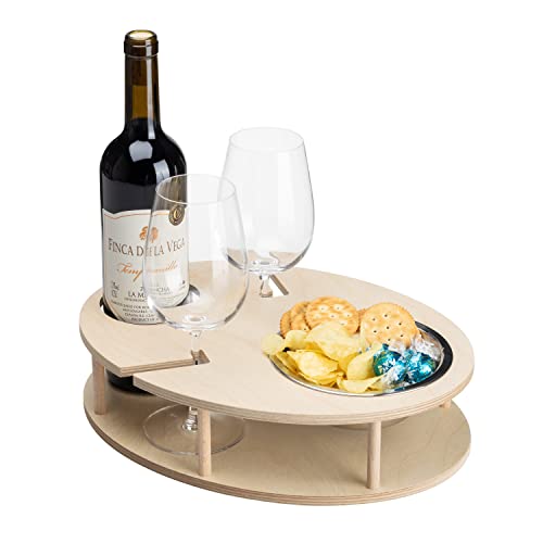 INEXTERIOR WeinBar - Weinhalter für die Couch - Handgefertigt in Deutschland - Couchbar - Sofatablett - Weinregal - Snackschale - Snackhalter (Natur, Mit Gravur) von INEXTERIOR
