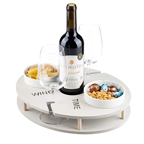 INEXTERIOR WineTime - WeinBar für Weiflasche und Gläser sowie Snacks - Aus Birkenholz hangefertigt - Made in Germany - Weinträger Weinregal tablett Brett unterlage (Grau) von INEXTERIOR