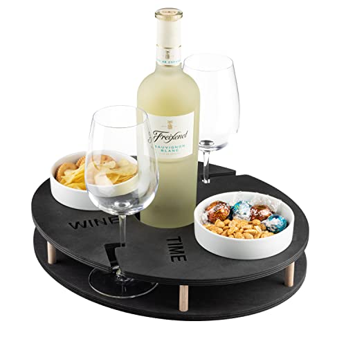 INEXTERIOR WineTime - WeinBar für Weiflasche und Gläser sowie Snacks - Aus Birkenholz hangefertigt - Made in Germany - Weinträger Weinregal tablett Brett unterlage (Schwarz) von INEXTERIOR